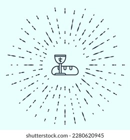 Black line First communion symbols for a nice invitation icon isolated on grey background. Abstract circle random dots. Vector Illustration