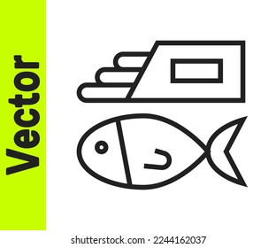 Black line Fish and chips icon isolated on white background.  Vector