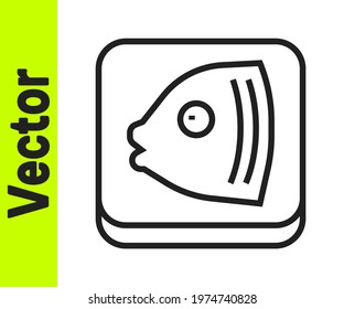 Black line Fish head icon isolated on white background.  Vector
