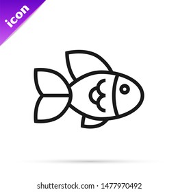 Black line Fish icon isolated on white background.  Vector Illustration