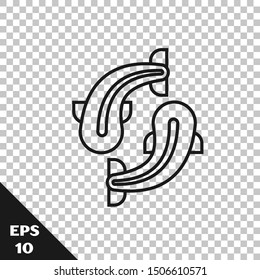 Black line Fish icon isolated on transparent background.  Vector Illustration