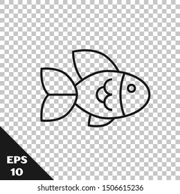 Black line Fish icon isolated on transparent background.  Vector Illustration