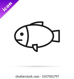 Black line Fish icon isolated on white background.  Vector Illustration