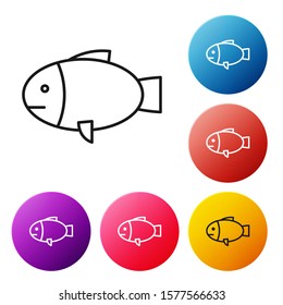 Black line Fish icon isolated on white background. Set icons colorful circle buttons. Vector Illustration