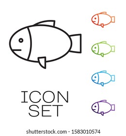 Black line Fish icon isolated on white background. Set icons colorful. Vector Illustration
