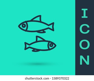 Black line Fish icon isolated on green background.  Vector Illustration
