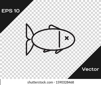 Black line Fish icon isolated on transparent background.  Vector Illustration