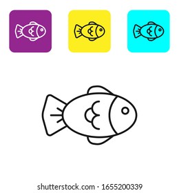 Black line Fish icon isolated on white background. Set icons colorful square buttons. Vector Illustration