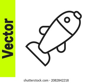 Black line Fish icon isolated on white background.  Vector