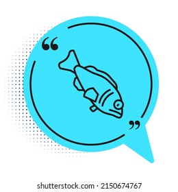 Black line Fish icon isolated on white background. Blue speech bubble symbol. Vector
