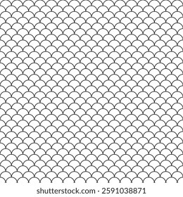 Black line fish scales seamless pattern for background 