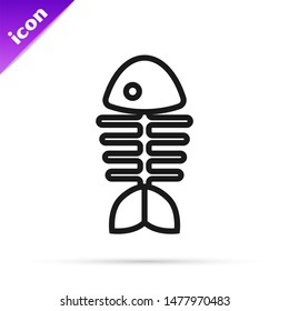 Black line Fish skeleton icon isolated on white background. Fish bone sign.  Vector Illustration