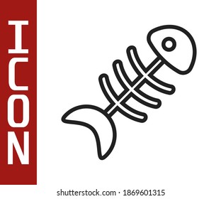 Black line Fish skeleton icon isolated on white background. Fish bone sign.  Vector