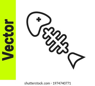 Black line Fish skeleton icon isolated on white background. Fish bone sign.  Vector