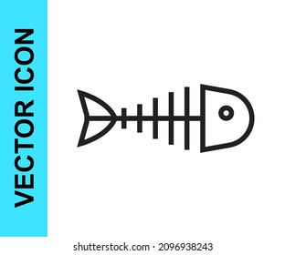 Línea negra Icono de esqueleto de pescado aislado en fondo blanco. Signo de hueso de pescado.  Vector
