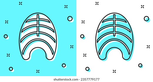 Black line Fish steak icon isolated on green and white background. Random dynamic shapes. Vector