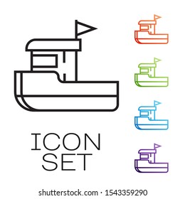 Black line Fishing boat icon isolated on white background. Set icons colorful. Vector Illustration