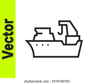 Black line Fishing boat icon isolated on white background. Fishing trawler.  Vector