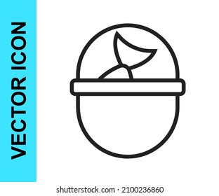 Black line Fishing bucket with fish icon isolated on white background. Fish in a bucket.  Vector