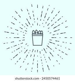 Black line Fishing bucket with fishes icon isolated on grey background. Fish in a bucket. Abstract circle random dots. Vector