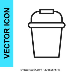 Black line Fishing bucket icon isolated on white background. Fish in a bucket.  Vector