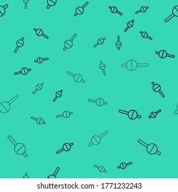Black line Fishing float icon isolated seamless pattern on green background. Fishing tackle. Vector
