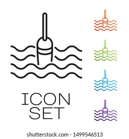 Black line Fishing float in water icon isolated on white background. Fishing tackle. Set icons colorful. Vector Illustration