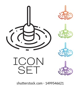 Black line Fishing float in water icon isolated on white background. Fishing tackle. Set icons colorful. Vector Illustration