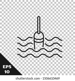 Black line Fishing float in water icon isolated on transparent background. Fishing tackle.  Vector Illustration