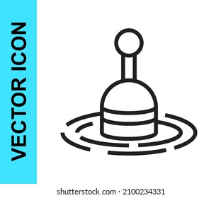 Black line Fishing float in water icon isolated on white background. Fishing tackle.  Vector
