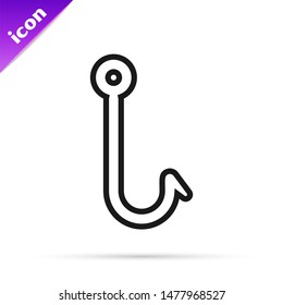 Black line Fishing hook icon isolated on white background. Fishing tackle.  Vector Illustration