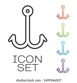 Black line Fishing hook icon isolated on white background. Fishing tackle. Set icons colorful. Vector Illustration
