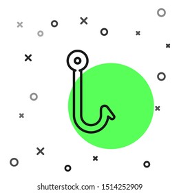 Black line Fishing hook icon isolated on white background. Fishing tackle.  Vector Illustration