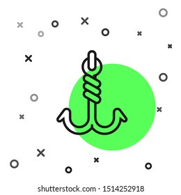 Black line Fishing hook icon isolated on white background. Fishing tackle.  Vector Illustration