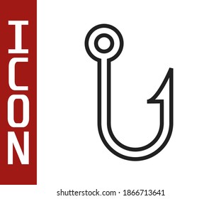 Black line Fishing hook icon isolated on white background. Fishing tackle.  Vector