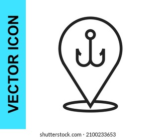 Black line Fishing hook icon isolated on white background. Fishing tackle.  Vector