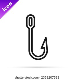 Black line Fishing hook icon isolated on white background. Fishing tackle.  Vector Illustration