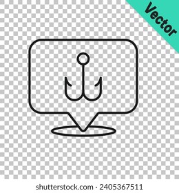 Black line Fishing hook icon isolated on transparent background. Fishing tackle.  Vector