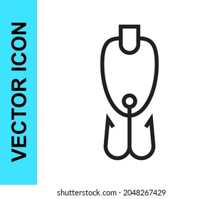 Black line Fishing lure icon isolated on white background. Fishing tackle.  Vector