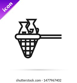 Black line Fishing net with fish icon isolated on white background. Vector Illustration Black line Fishing net with fish icon isolated on white background. Vector Illustration