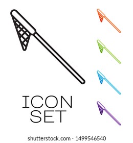 Black line Fishing net icon isolated on white background. Fishing tackle. Set icons colorful. Vector Illustration