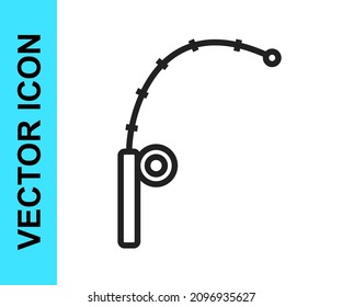 Black line Fishing rod icon isolated on white background. Catch a big fish. Fishing equipment and fish farming topics.  Vector