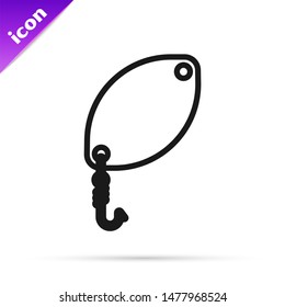 Black line Fishing spoon icon isolated on white background. Fishing baits in shape of fish. Fishing tackle.  Vector Illustration