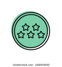 Black line Five stars customer product rating review icon isolated on white background. Favorite, best rating, award symbol.  Vector Illustration