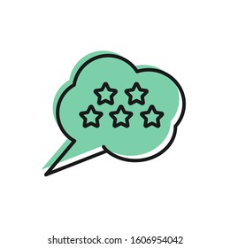 Black line Five stars customer product rating review icon isolated on white background. Favorite, best rating, award symbol.  Vector Illustration