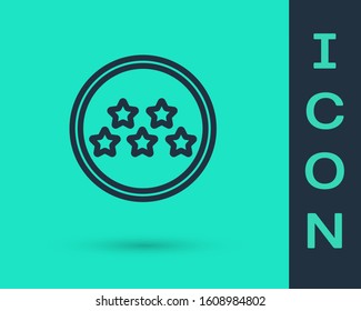 Black line Five stars customer product rating review icon isolated on green background. Favorite, best rating, award symbol.  Vector Illustration