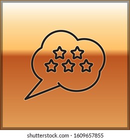 Black line Five stars customer product rating review icon isolated on gold background. Favorite, best rating, award symbol.  Vector Illustration