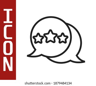 Black line Five stars customer product rating review icon isolated on white background. Favorite, best rating, award symbol.  Vector