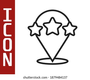 Línea negra Cinco estrellas icono de revisión de la clasificación de productos de clientes aislado en fondo blanco. Favorito, mejor calificación, símbolo de premio.  Vector