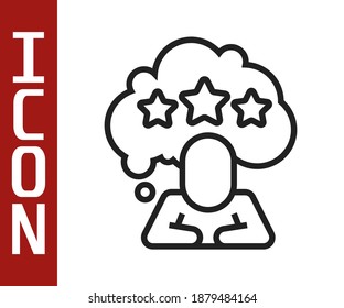 Black line Five stars customer product rating review icon isolated on white background. Favorite, best rating, award symbol.  Vector